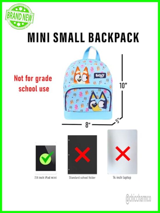 Bluey Mini Backpack 10 inch Adjustable Straps Kids Teens Adults